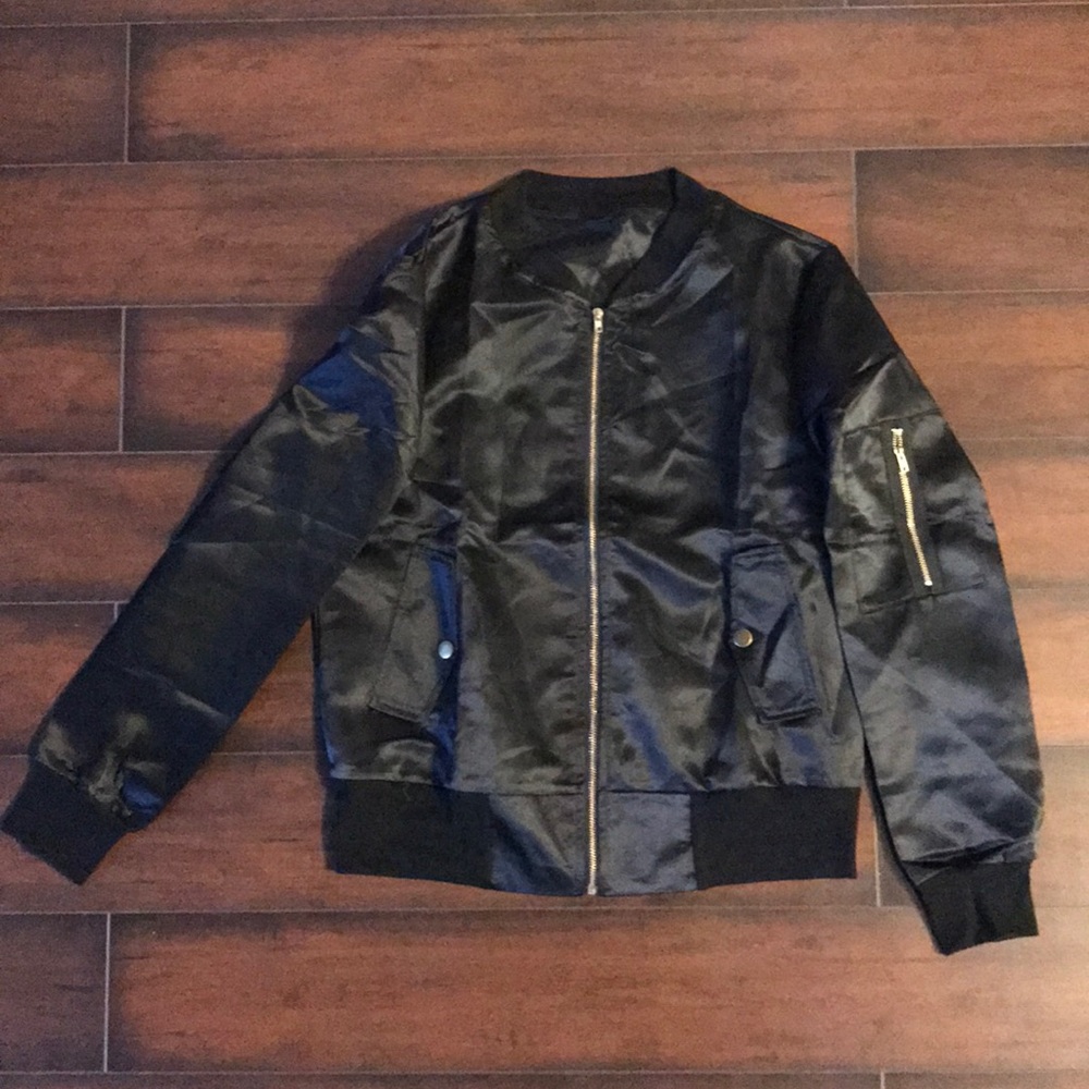Black Satin Bomber Jacket